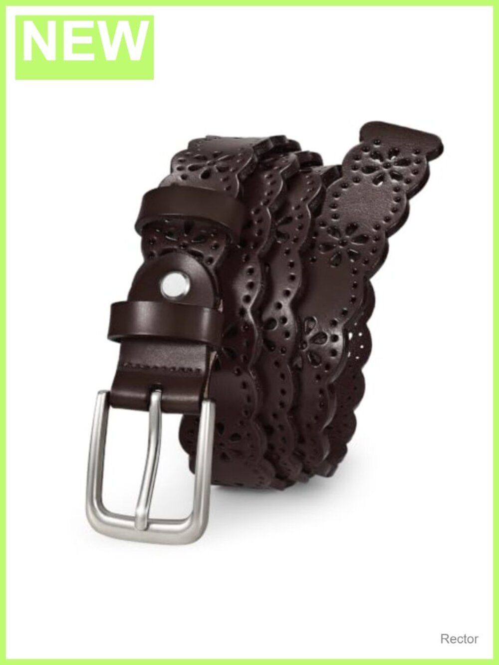 Women Genuine Leather Hollow Flower Belt for Pants Jeans